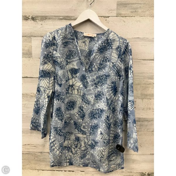 Top Long Sleeve Designer By Tory Burch In Blue & White, Size: M For Discount